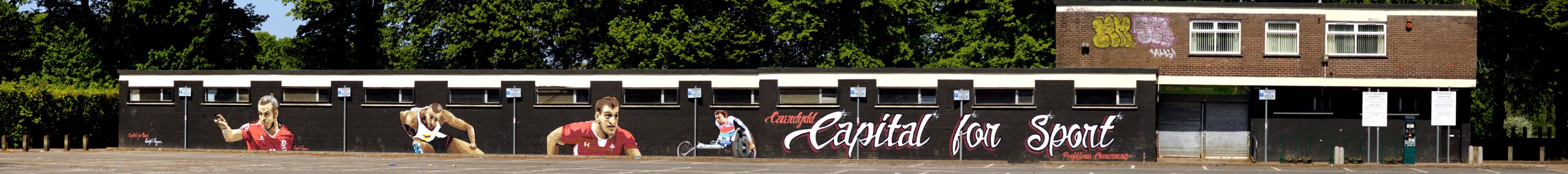29th Cardiff Scout Group Hall - Sporting Legends Mural (Full front profile)