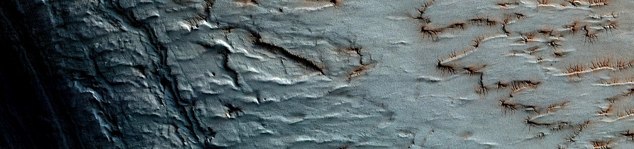 Mars - Spiders with Fans near South Polar Layered Deposits