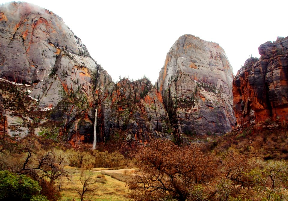 Waterfall after heavy rain in Zion Canyon