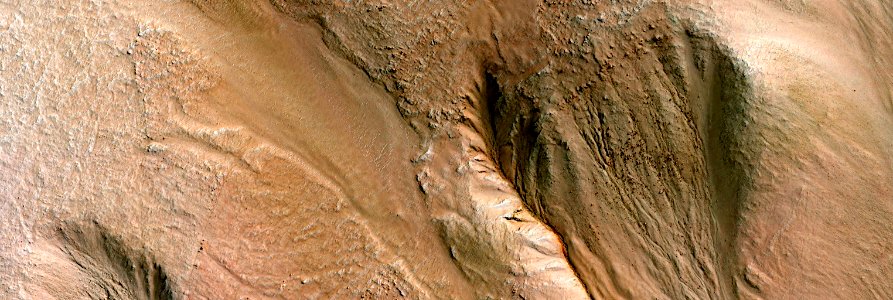 Mars - Gullies Initiating Mid-Slope within Mantle in Crater