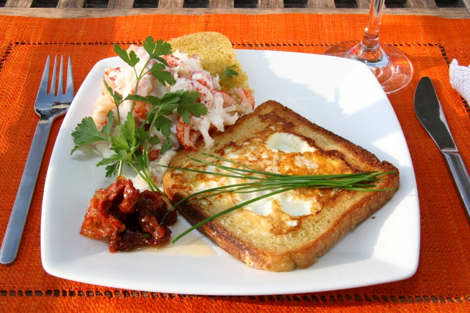 Fried egg chives crayfish