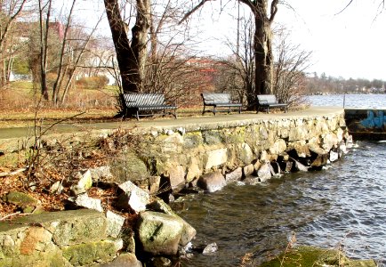 Quequechan River Rail Trail along the South Watuppa Pond in Fall River, Mass.
