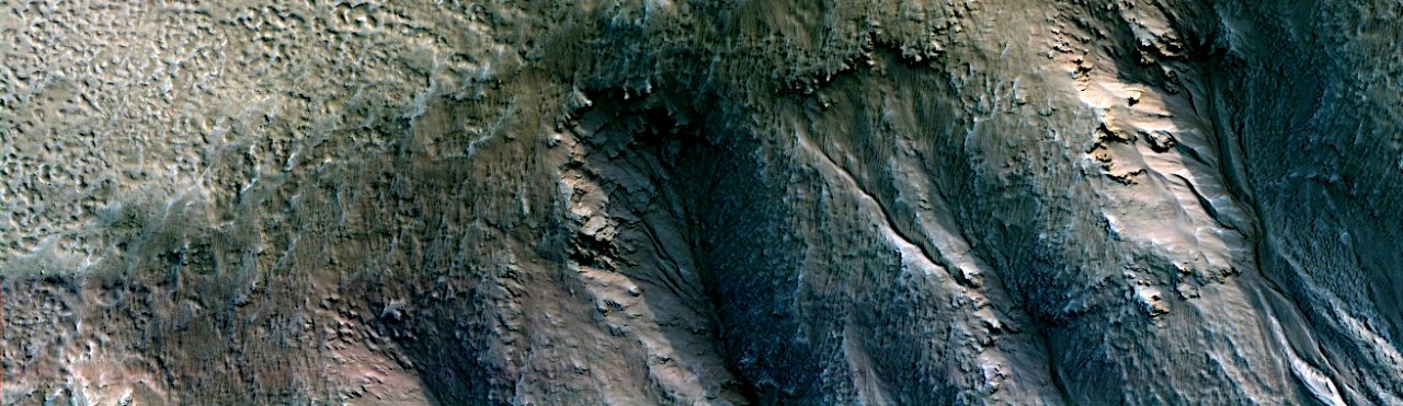 Mars - Gullies in Dark Layers in Crater Wall