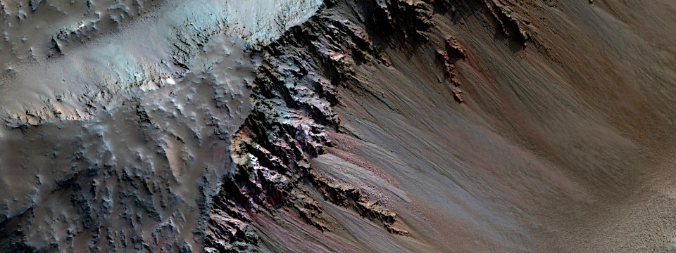 Mars - Landslide Scarps in Large Crater
