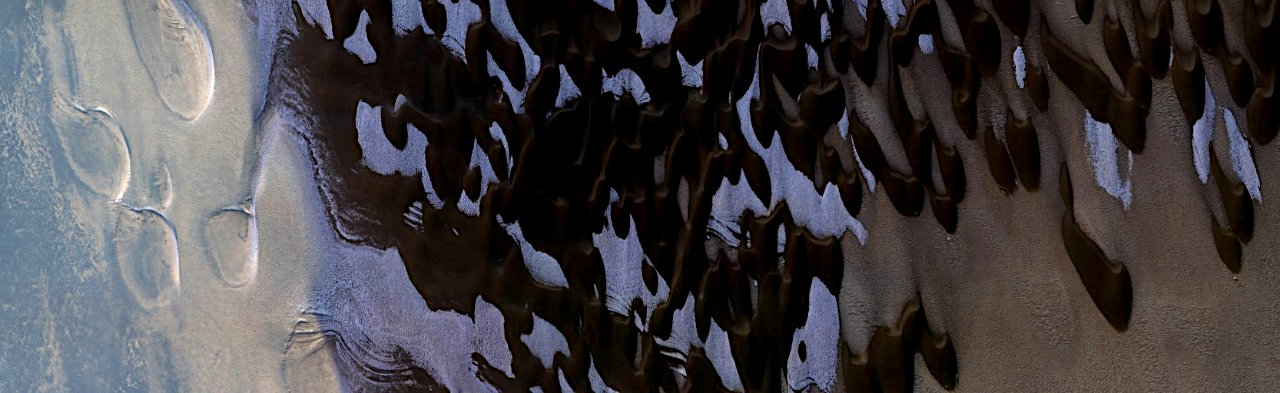 Mars - North Polar Residual Ice and Defrosting Dunes
