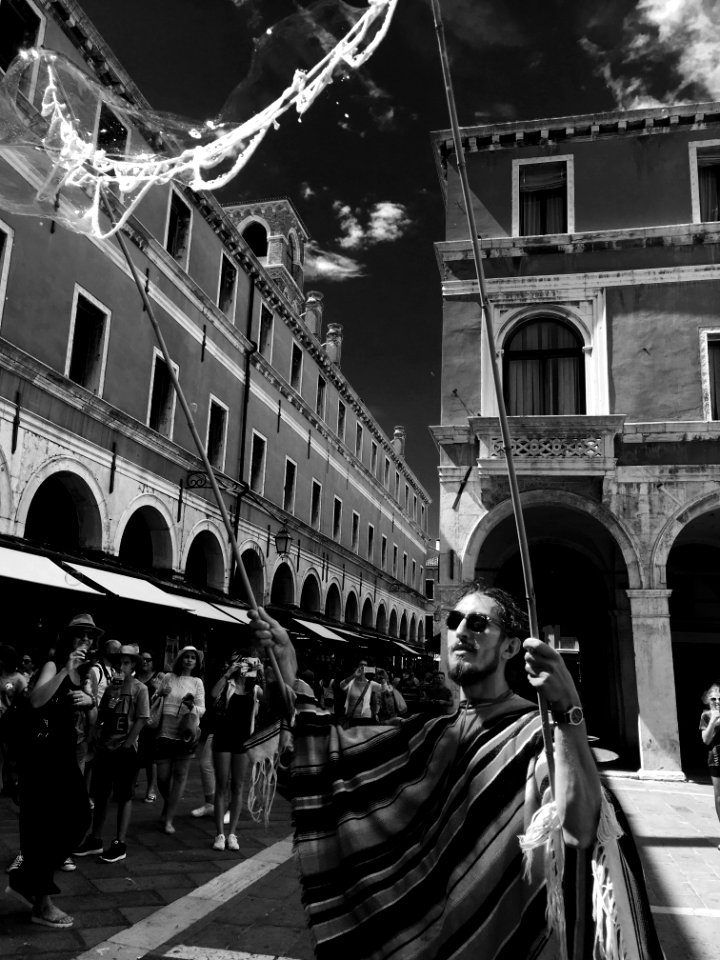 Soap bubble street show, Venice Italy