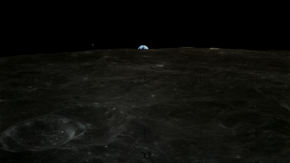Apollo 16 Earthrise with Command Module on the lunar horizon