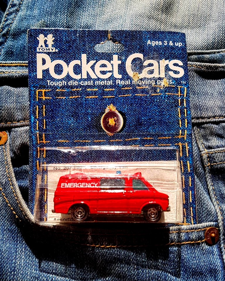 Pocket cars tomy tomica 1977 chevrolet chevy emergency van jeans diecast model car