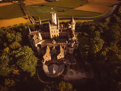Drone building brown castle