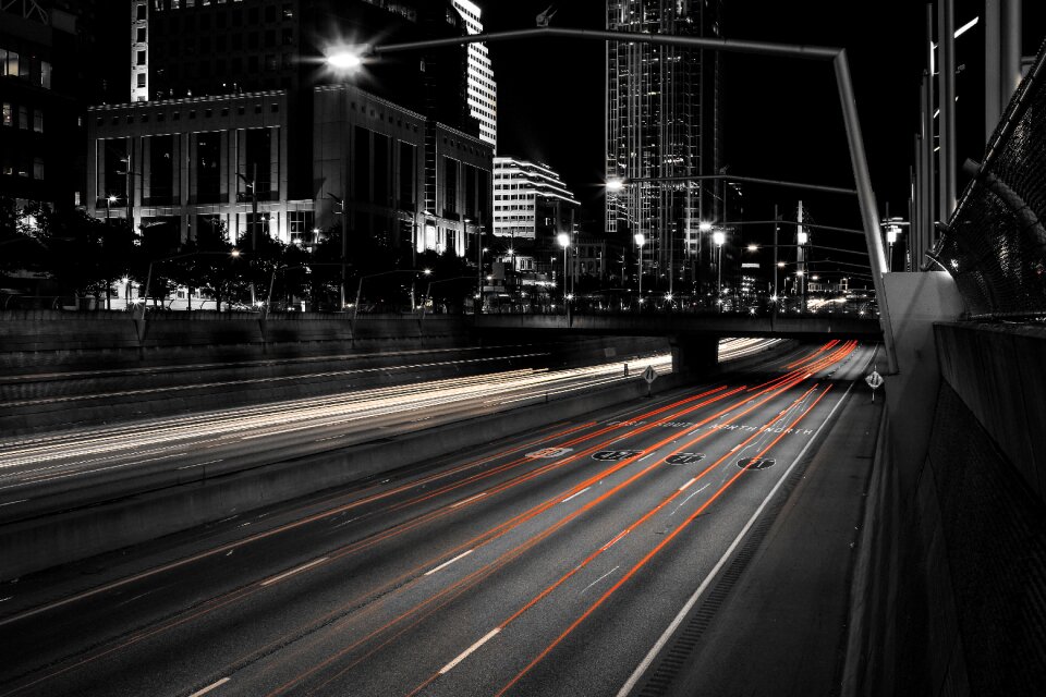 Downtown highway lights photo