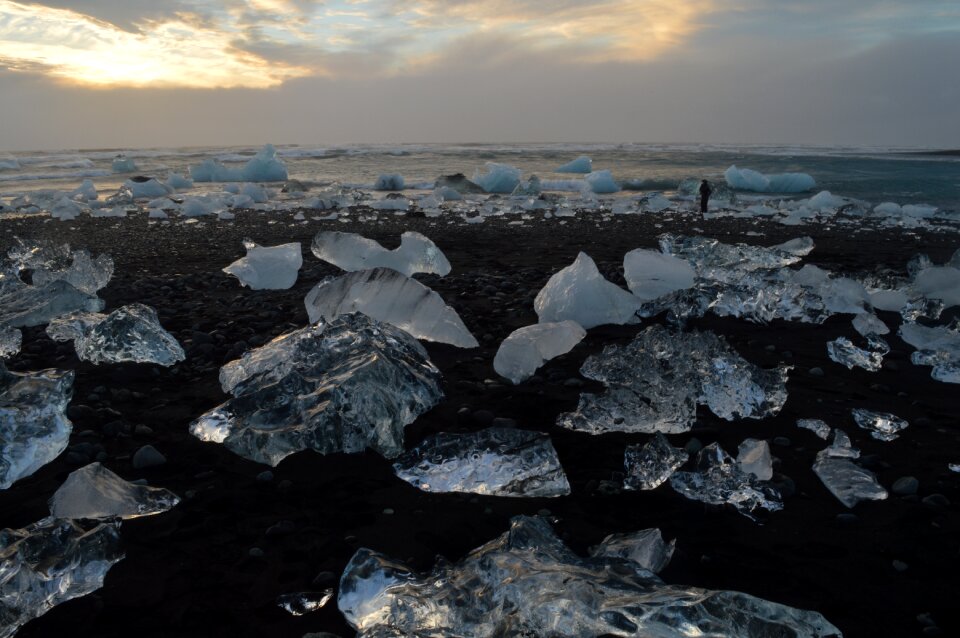 Iceland black sand beach ice