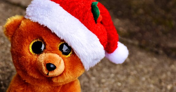 Stuffed animal soft toy santa hat photo