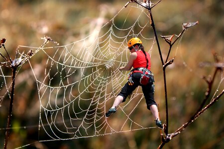 Unsecured mountaineer rappel to photo