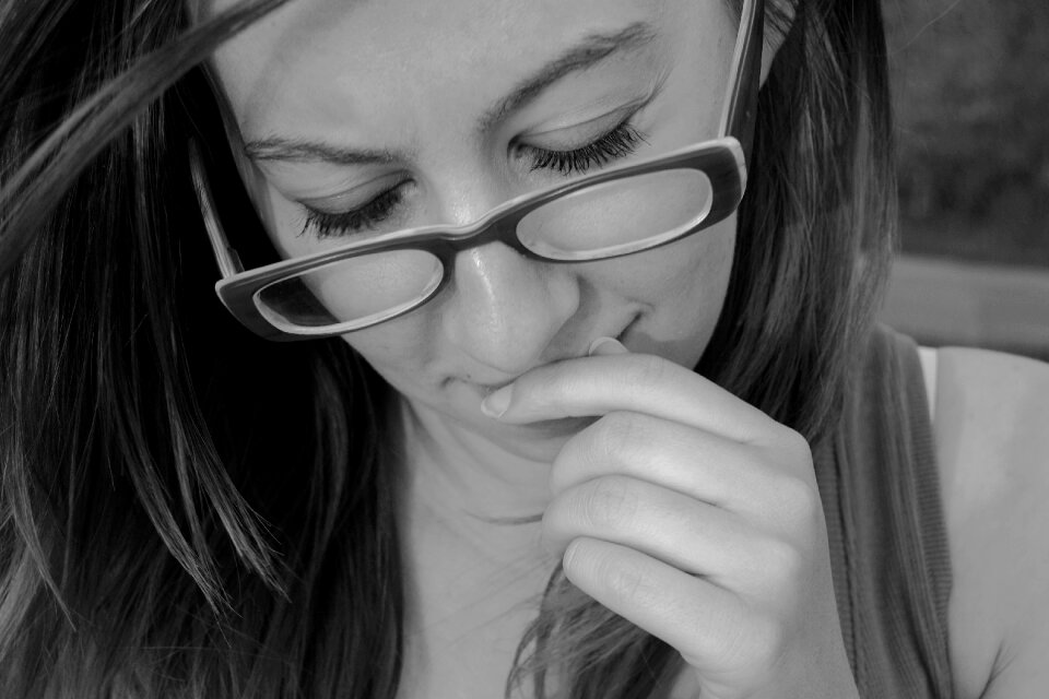 Lady female thoughtful