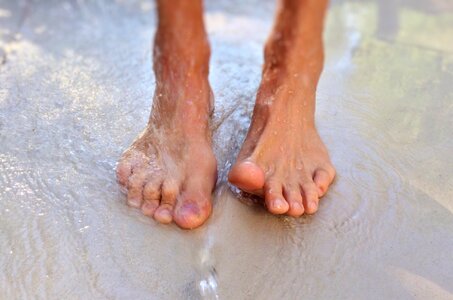 Barefoot outside wet
