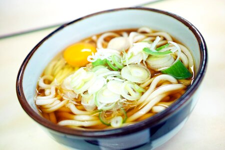 Restaurant soy sauce udon raw eggs photo