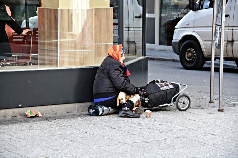 Homeless frankfurt beggar woman