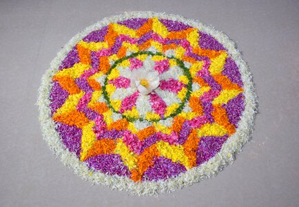 Flower arrangement on ground onam kerala festival