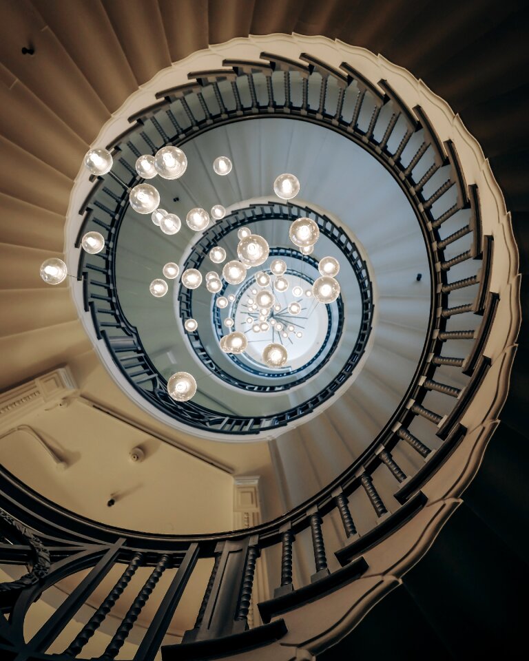 Lights spiral staircase stairs