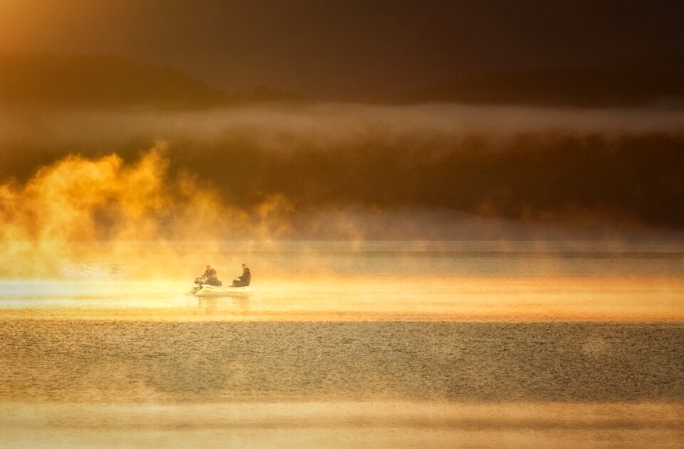 Foggy morning lake brown morning