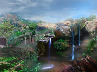 Fantasy landscape jungle mist