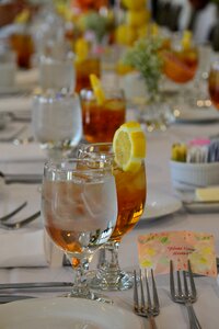 Glass refreshing brown tea