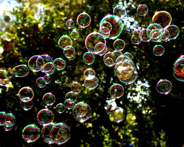 Make soap bubbles mirroring soapy water photo