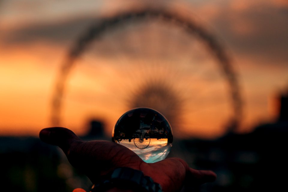 Upside down, Glass ball, Sunset photo