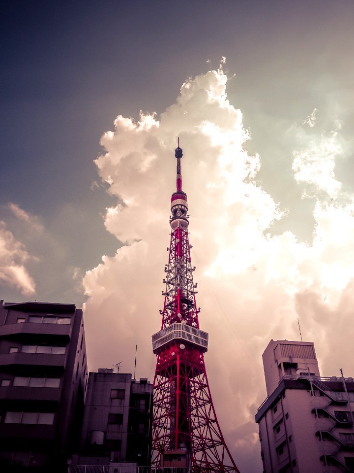 red and whtie metal tower