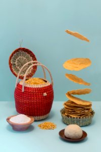 red and white wicker basket photo