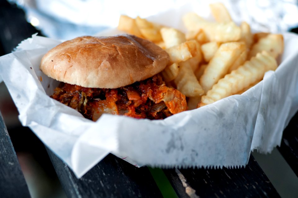 burger and fries on bowl