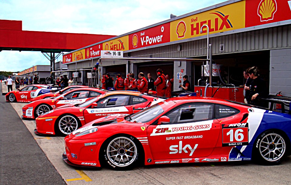 Pit lane, Red ferrari, Race circuit