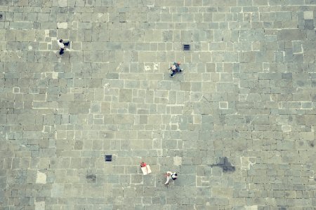 four walking people in top view photography