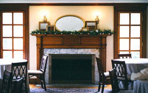 tables near the fireplace