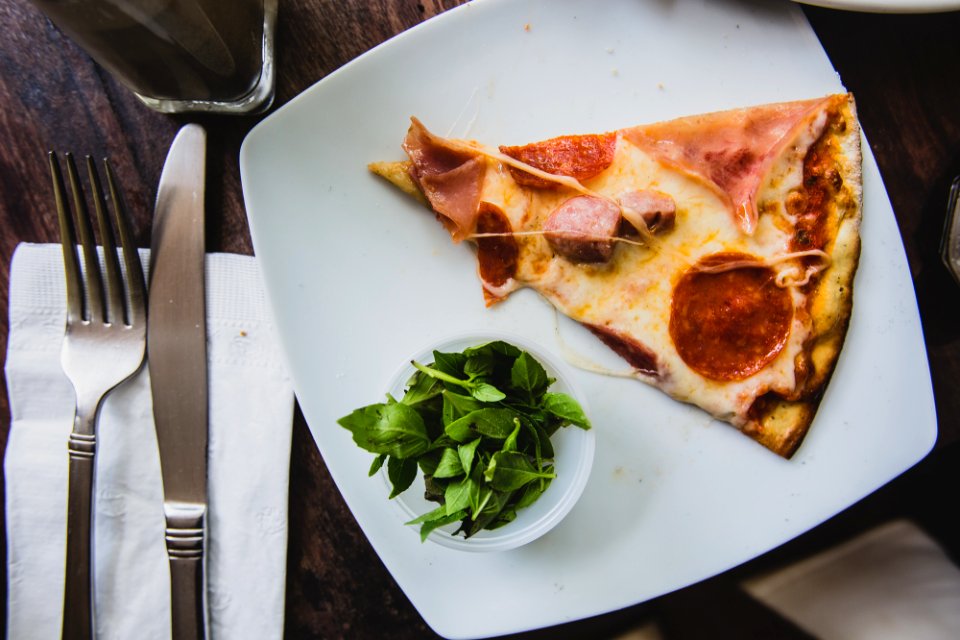 sliced pepperoni pizza on plate photo