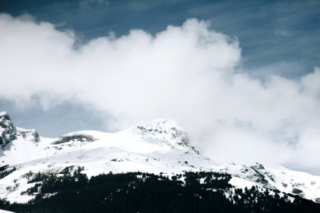 snow-covered mountain under cloudy sky during daytime