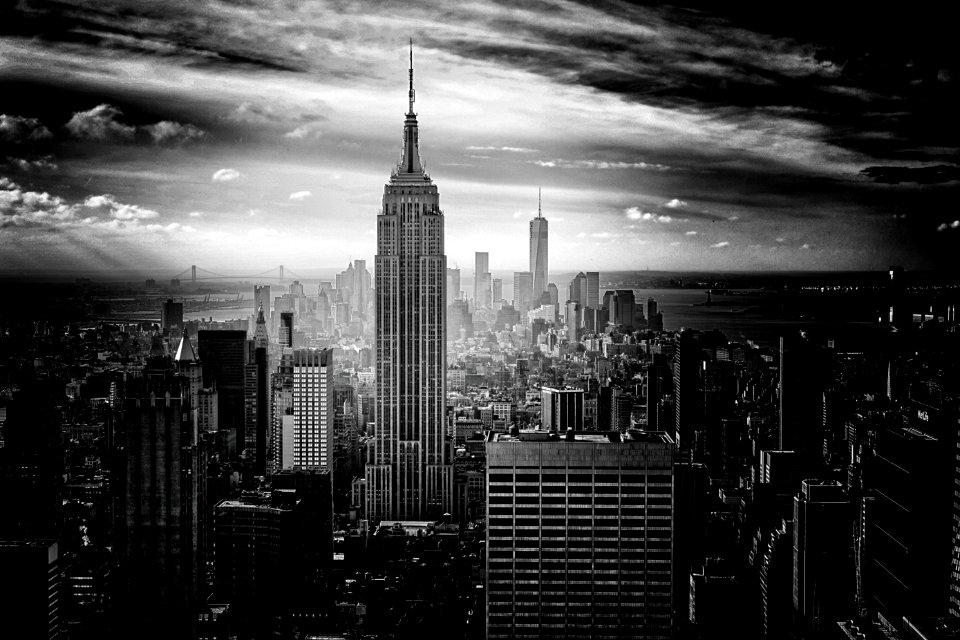 greyscale photo of Chrysler building, New York