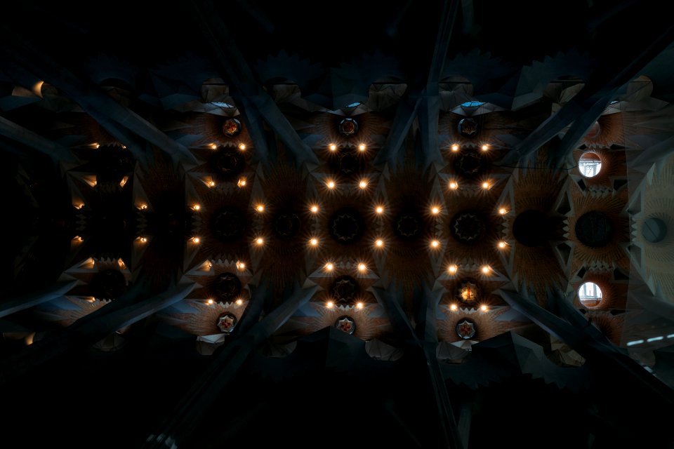 white and brown lighted concrete cathedral ceiling