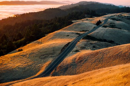 aerial view of mountain with asphalt road photo