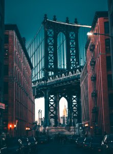 Manhattan Bridge during nighttime photo