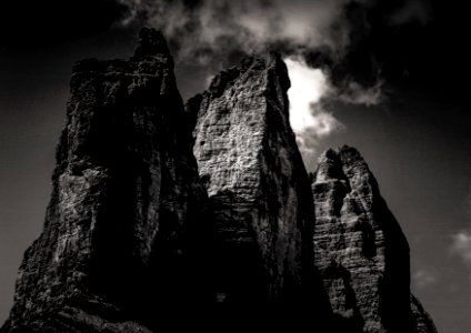 grayscale photo of rock formation