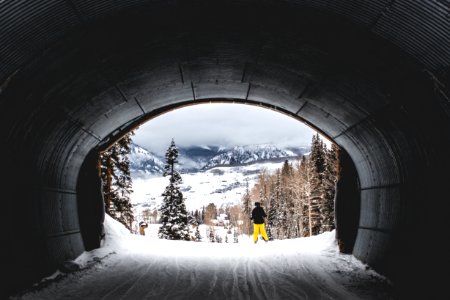 person outside tunnel
