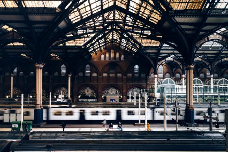 gray and black train station photo