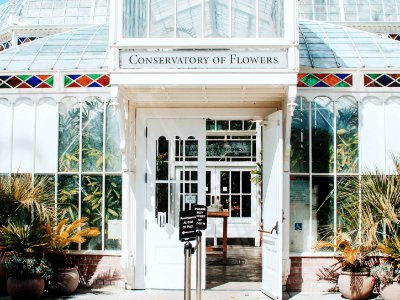 white Conservatory of Flowers building