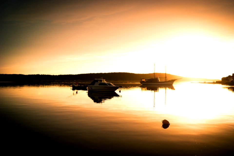 Sunset, Boats, Beach