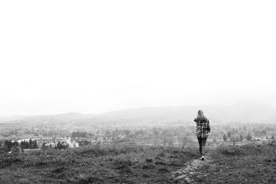 Woman, Hills, Scape