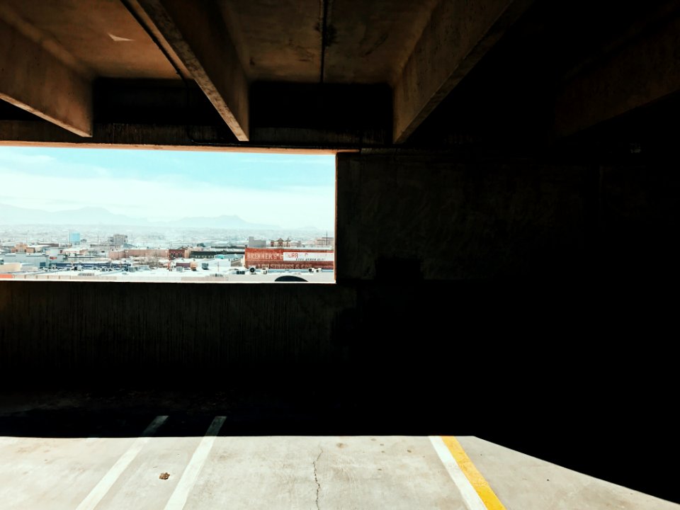 View out of a multi-story parking lot in El Paso, Texas photo