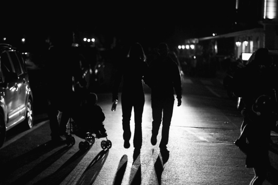 Walk, Black  white, Night