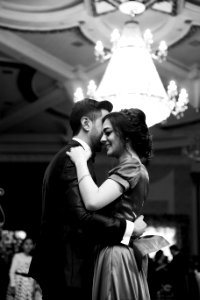 grayscale photography of dancing couple photo