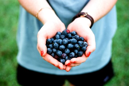 person showing blue berries
